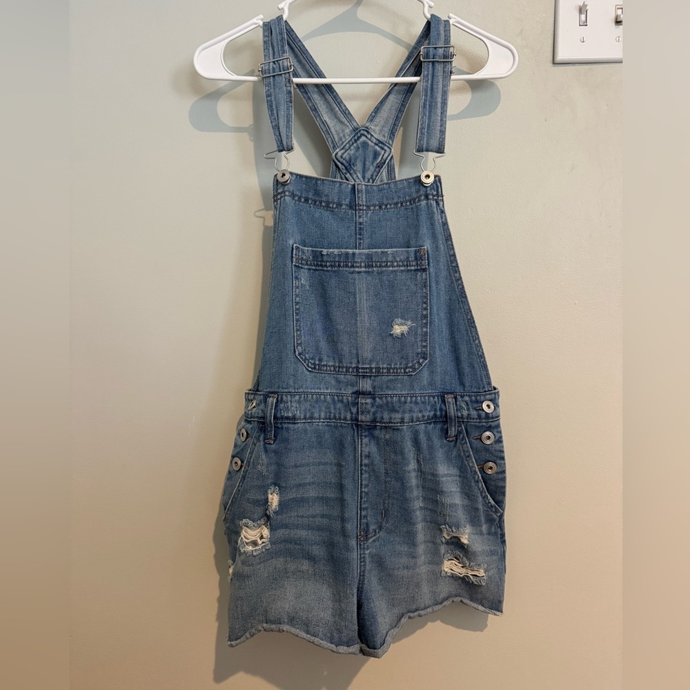 Celebrity Pink Distressed Denim Shortalls